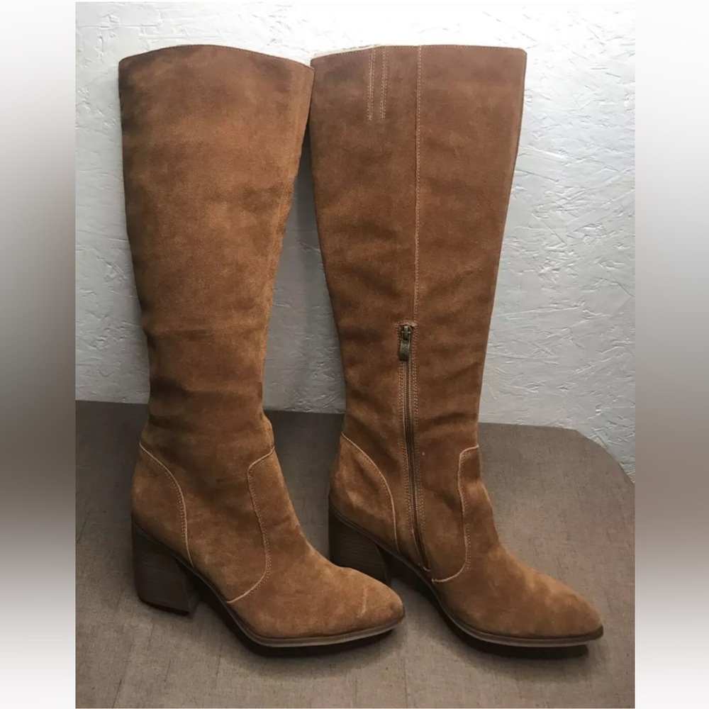 EUC! FRANCO FORTINI Capri Size 11 Cognac Brown Suede Knee High Boots 3.5" Heel